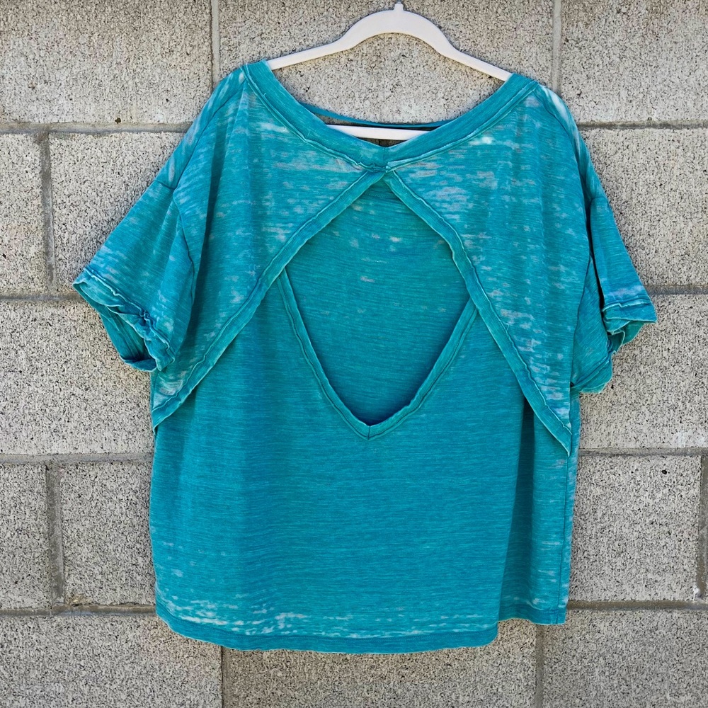 WE THE FREE open back tee aqua blue LARGE Free People